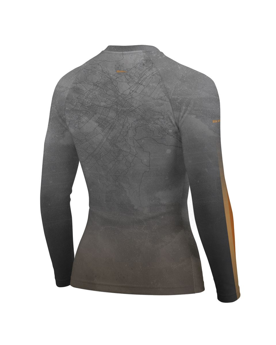 Camisa UV50 Segunda Pele Feminina Brk Harley Davidson Iron 833 Cinza e Laranja Clean com UV50+
