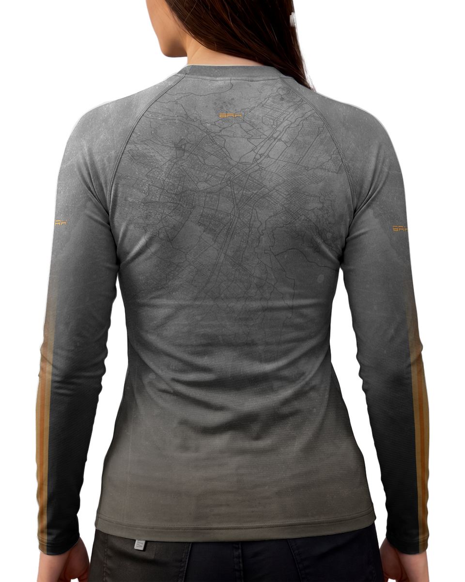 Camisa UV50 Segunda Pele Feminina Brk Harley Davidson Iron 833 Cinza e Laranja Clean com UV50+