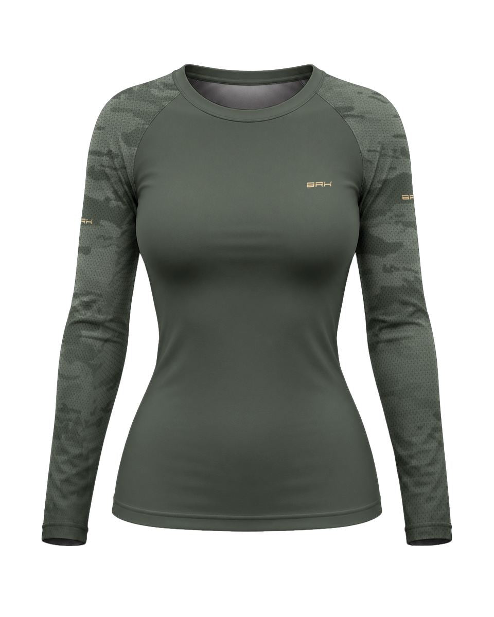 Camisa UV50 Segunda Pele Feminina Brk Royal Enfield Classic 350 Camu Verde Militar com UV50+