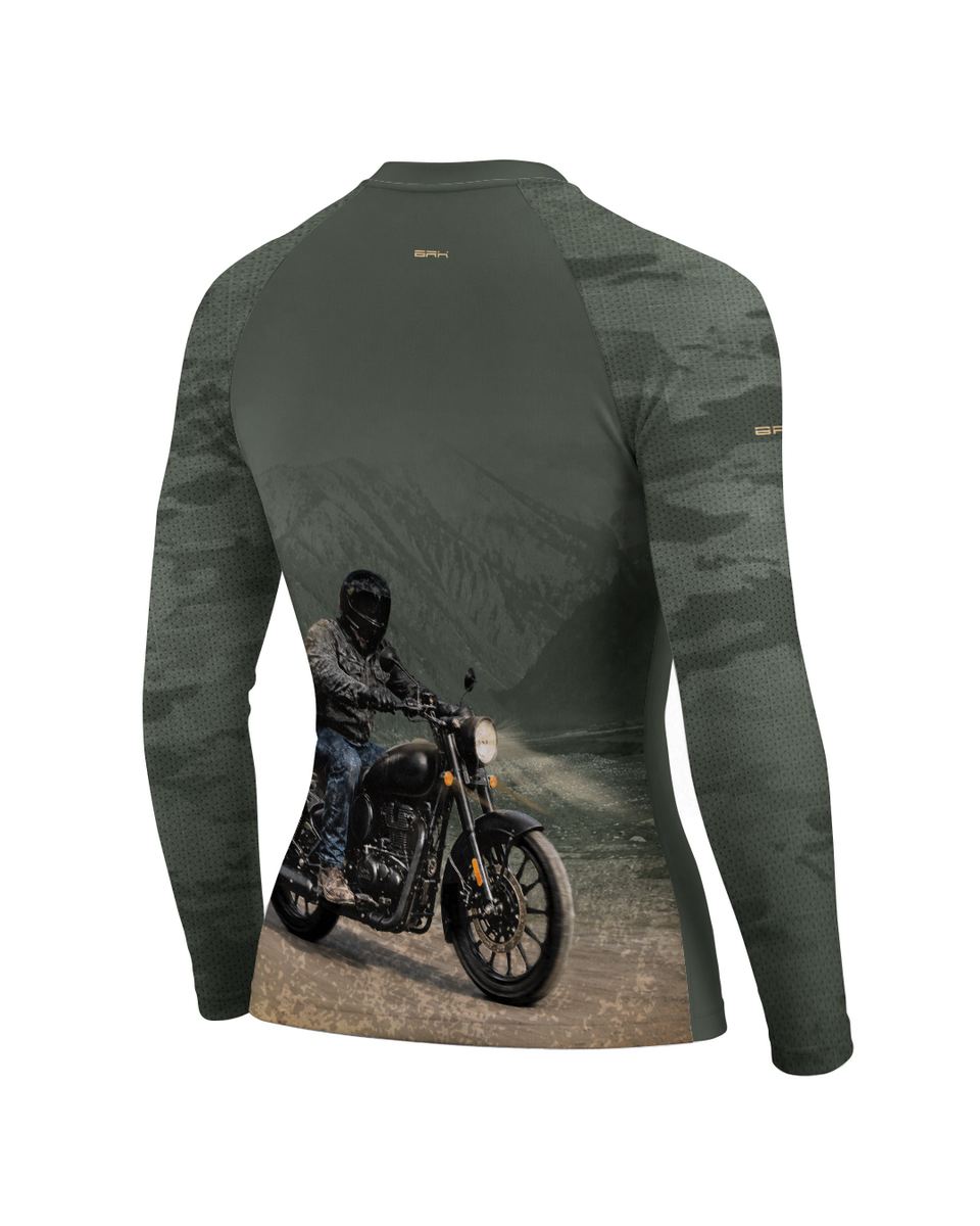 Camisa UV50 Segunda Pele Feminina Brk Royal Enfield Classic 350 Camu Verde Militar com UV50+