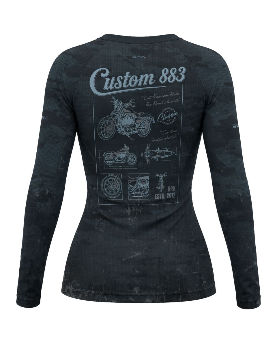 Camisa UV50 Segunda Pele Feminina Brk Harley Davidson Iron 833 Blueprint Camu Azul com UV50+