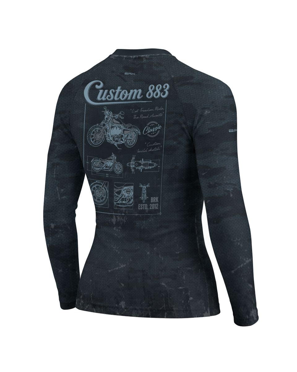 Camisa UV50 Segunda Pele Feminina Brk Harley Davidson Iron 833 Blueprint Camu Azul com UV50+
