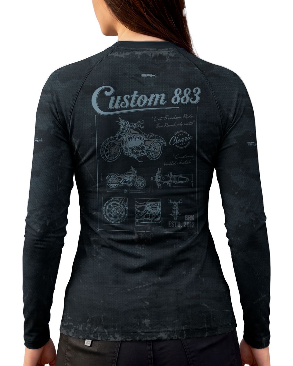 Camisa UV50 Segunda Pele Feminina Brk Harley Davidson Iron 833 Blueprint Camu Azul com UV50+