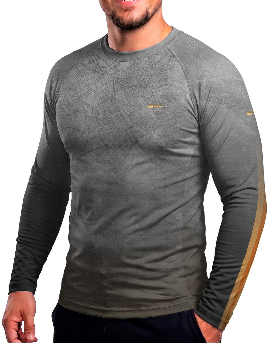 Camisa UV50 Segunda Pele Brk Harley Davidson Iron 833 Cinza e Laranja Clean com UV50+