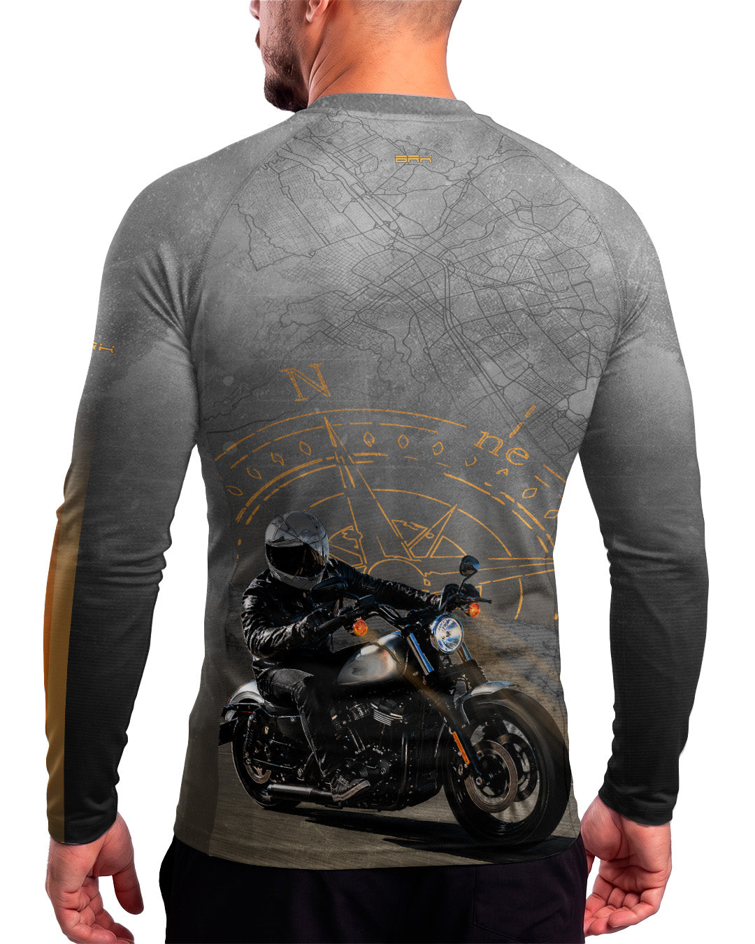Camisa UV50 Segunda Pele Brk Harley Davidson Iron 833 Cinza e Laranja com UV50+