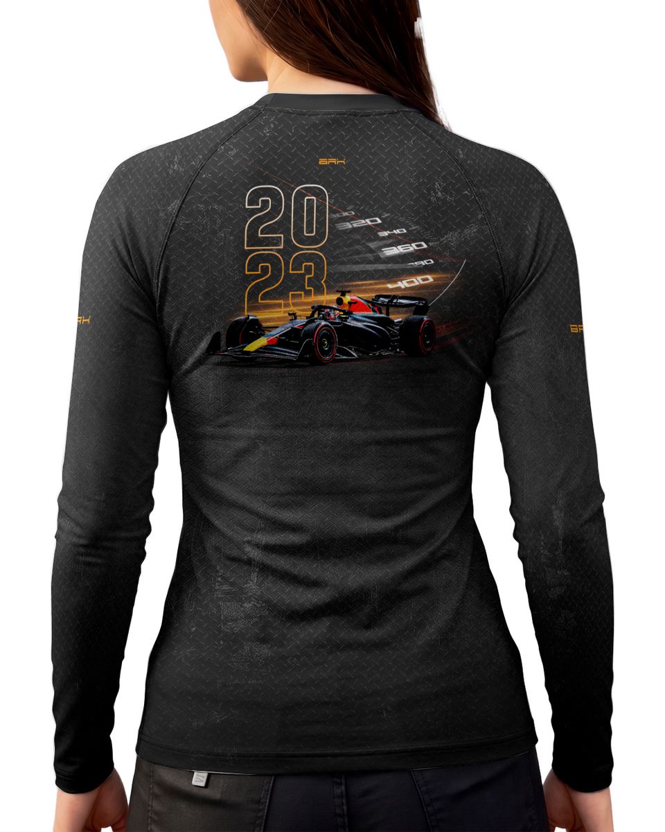 Camisa Segunda Pele Feminina Brk Fórmula 1 Red Bull Cinza Escuro 2023 com UV50+