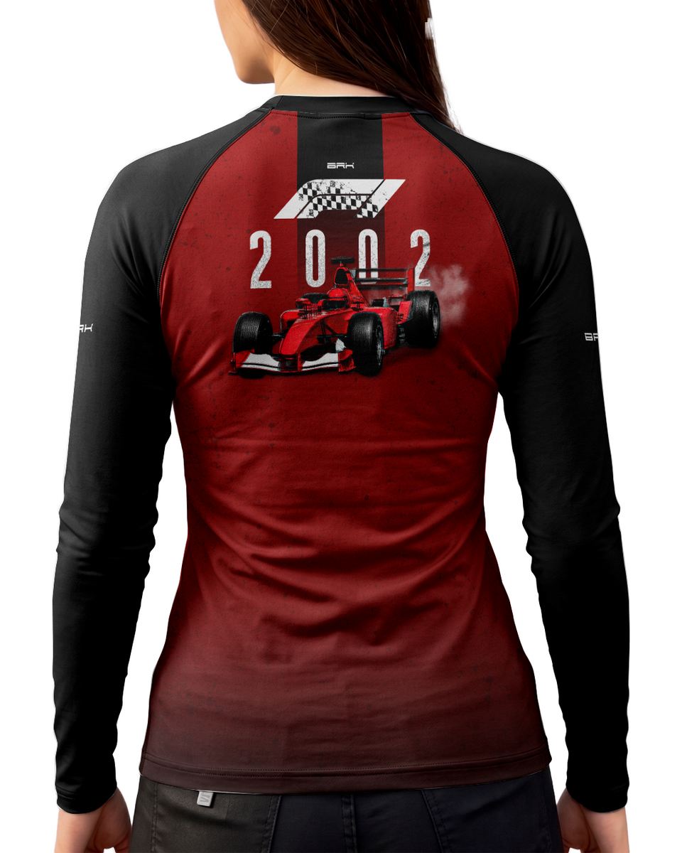 Camisa Segunda Pele Feminina Brk Fórmula 1 Vermelho e Preto 2002 com UV50+