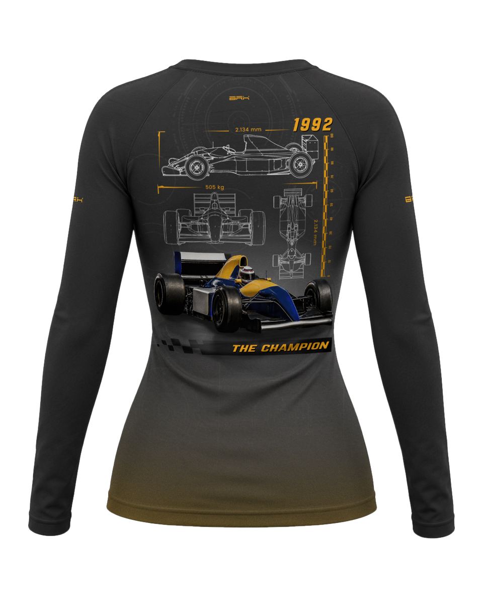 Camisa Segunda Pele Feminina Brk Fórmula 1 Willians Cinza Degrade Laranja com UV50+