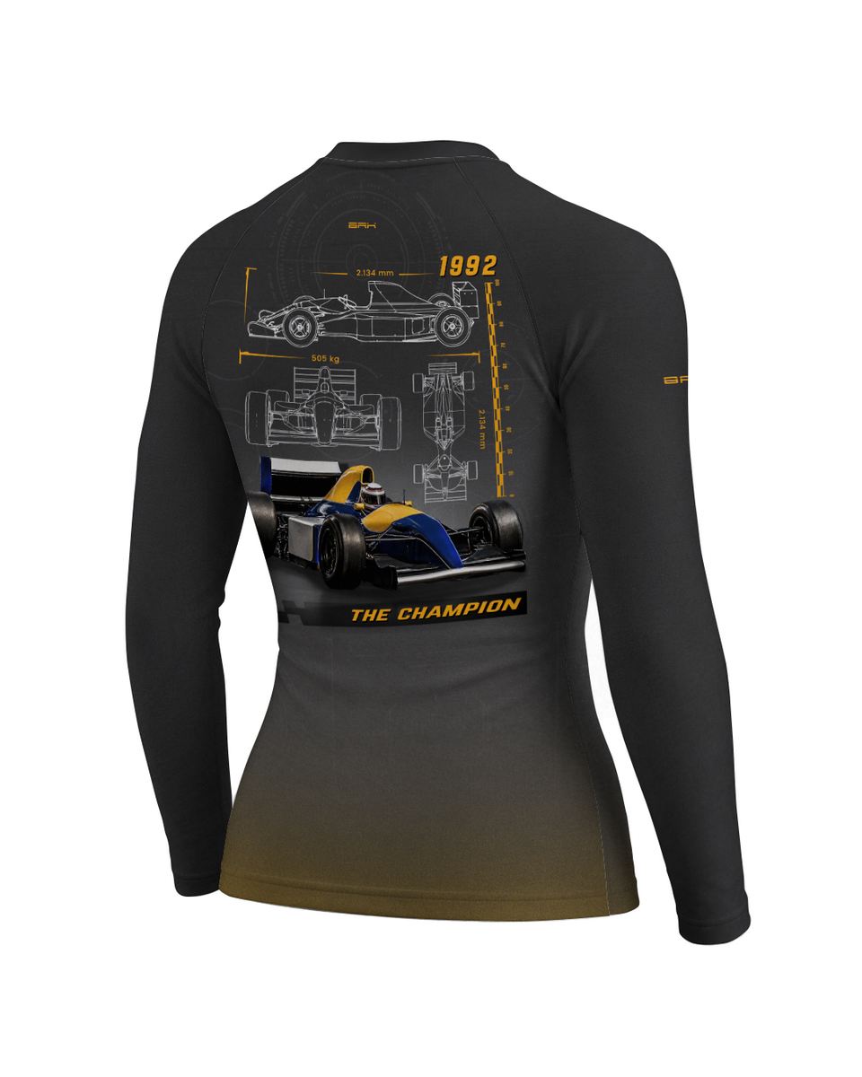 Camisa Segunda Pele Feminina Brk Fórmula 1 Willians Cinza Degrade Laranja com UV50+