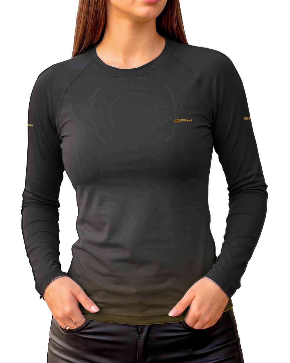 Camisa Segunda Pele Feminina Brk Fórmula 1 Willians Cinza Degrade Laranja com UV50+