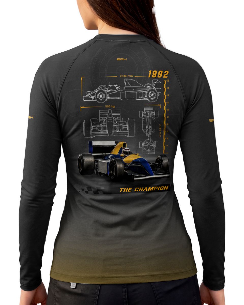Camisa Segunda Pele Feminina Brk Fórmula 1 Willians Cinza Degrade Laranja com UV50+