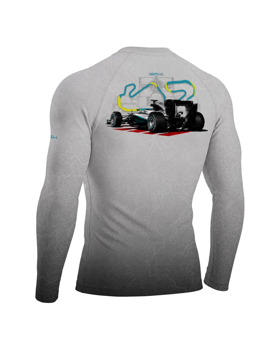 Camisa Segunda Pele Brk Fórmula 1 Mercedes W07 Branco e Cinza com UV50+