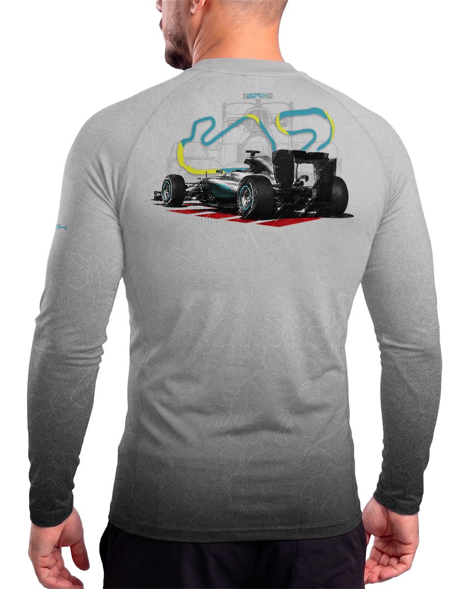 Camisa Segunda Pele Brk Fórmula 1 Mercedes W07 Branco e Cinza com UV50+