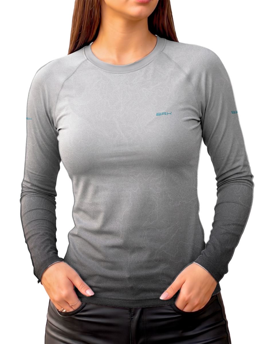 Camisa Segunda Pele Feminina Brk Fórmula 1 Mercedes W07 Branco e Cinza com UV50+