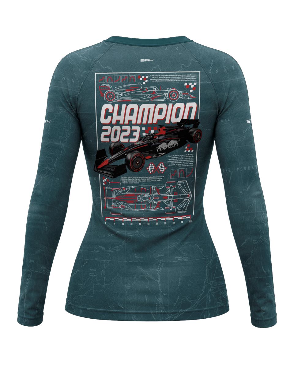 Camisa Segunda Pele Feminina Brk Fórmula 1 RB19 Azul Acinzentado com UV50+