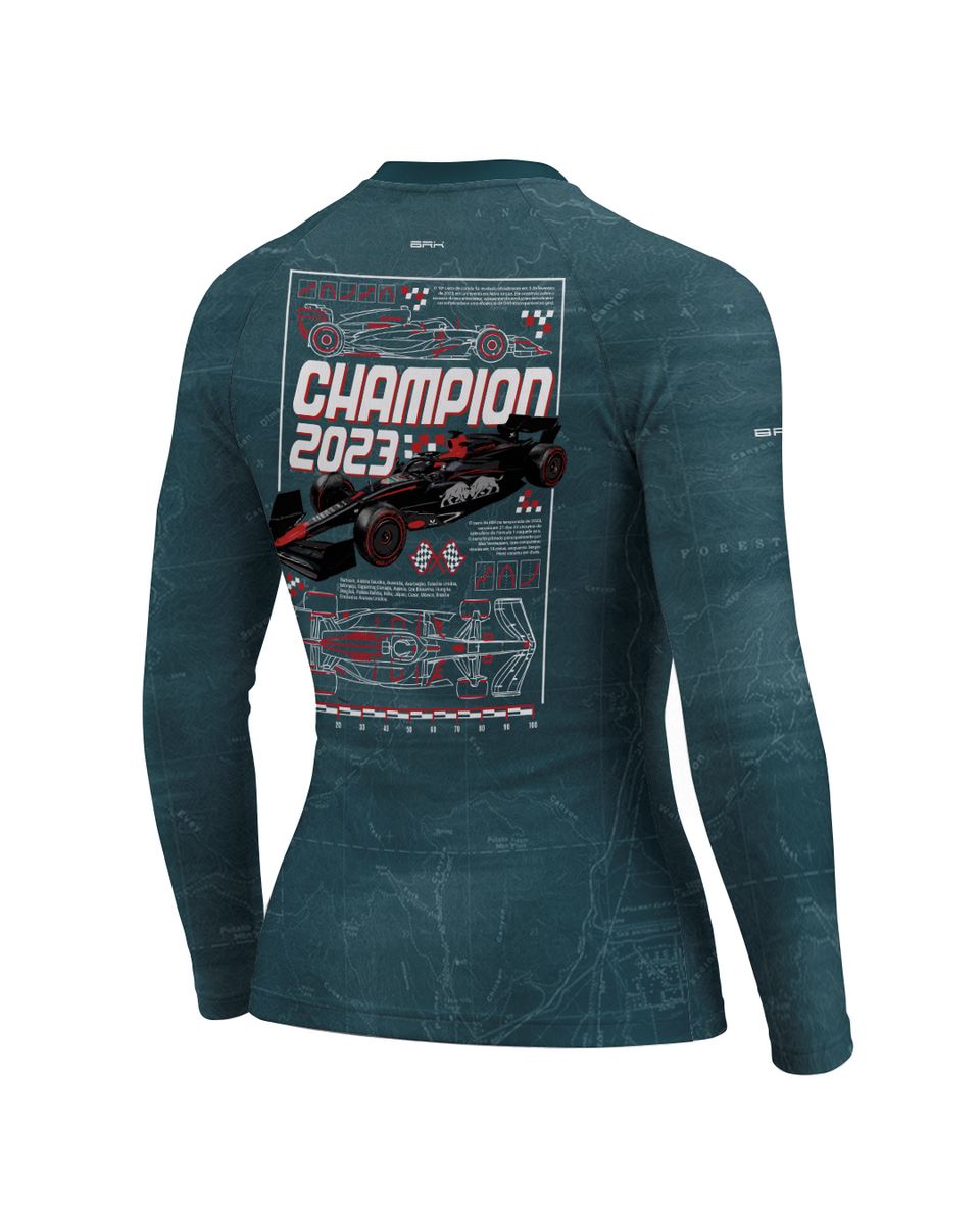 Camisa Segunda Pele Feminina Brk Fórmula 1 RB19 Azul Acinzentado com UV50+