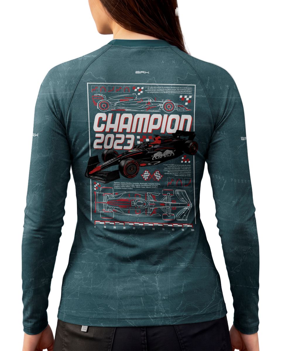 Camisa Segunda Pele Feminina Brk Fórmula 1 RB19 Azul Acinzentado com UV50+