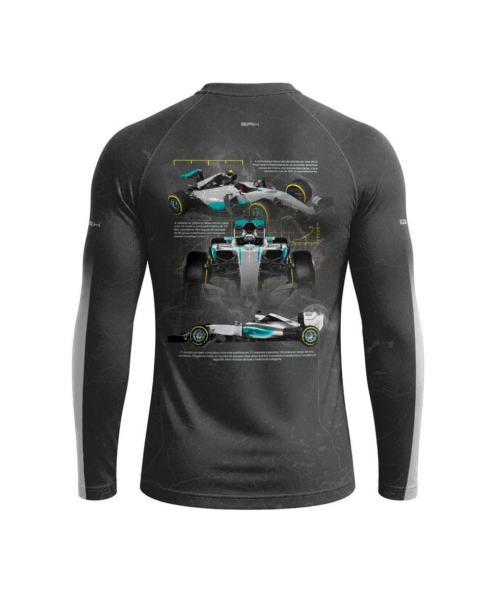 Camisa Segunda Pele Brk Fórmula 1 Mercedes W07 Cinza e Ciano com UV50+