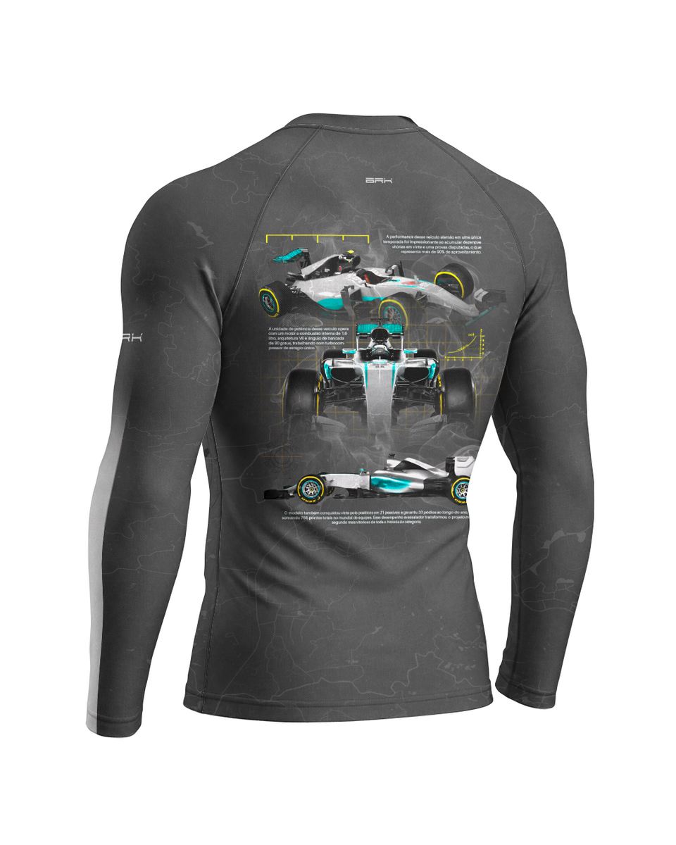 Camisa Segunda Pele Brk Fórmula 1 Mercedes W07 Cinza e Ciano com UV50+