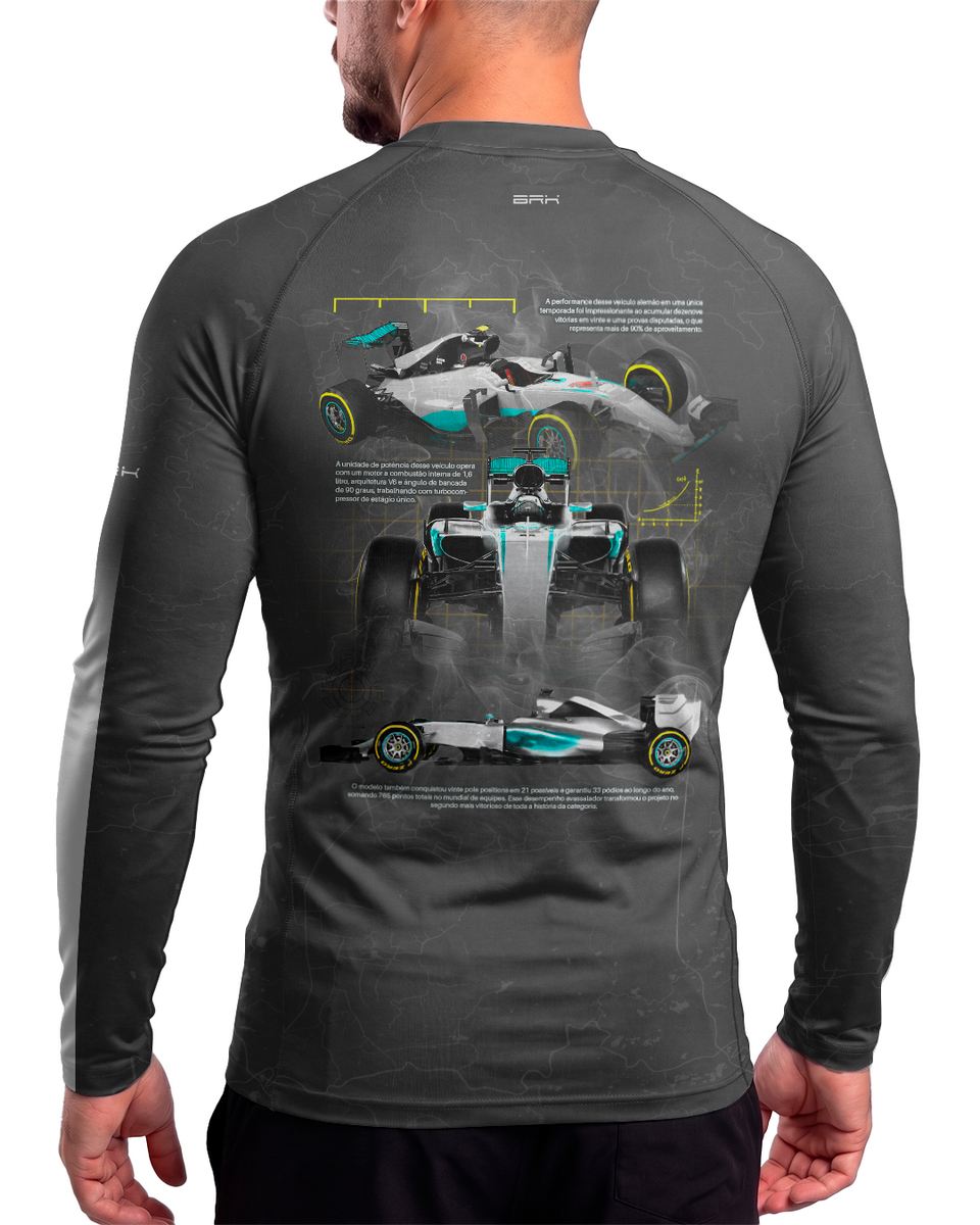 Camisa Segunda Pele Brk Fórmula 1 Mercedes W07 Cinza e Ciano com UV50+