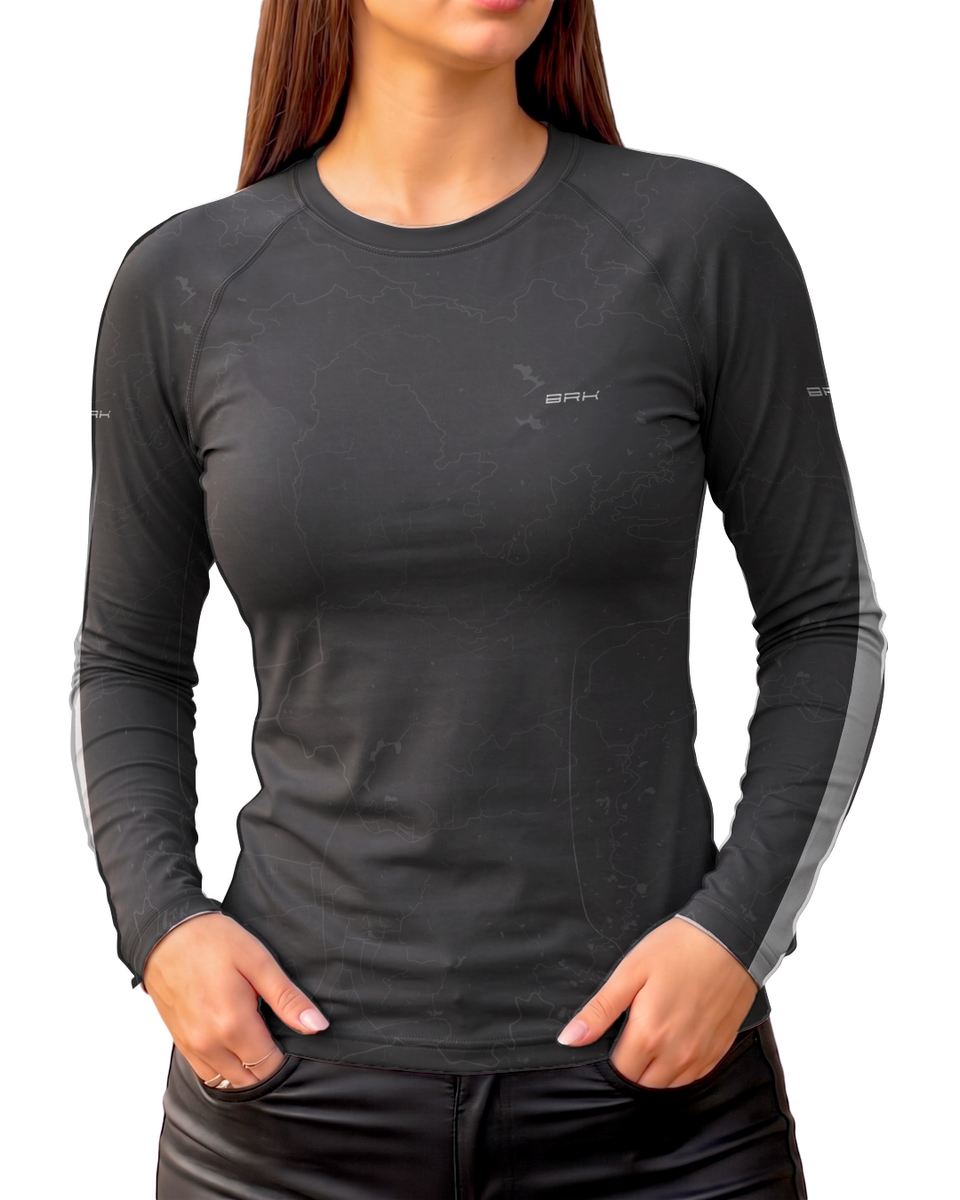 Camisa Segunda Pele Feminina Brk Fórmula 1 Mercedes W07 Cinza e Ciano com UV50+