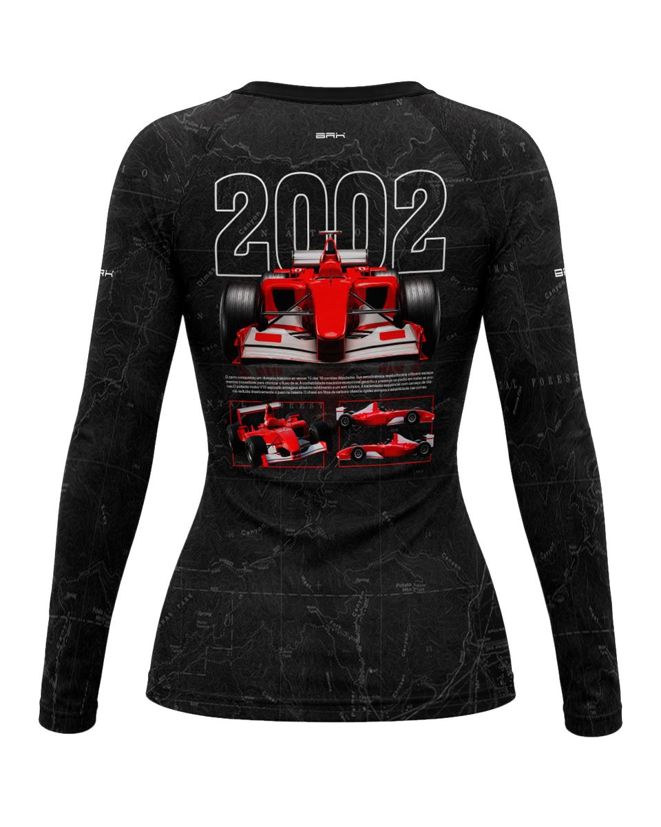 Camisa Segunda Pele Feminina Brk Fórmula 1 Preto e Vermelho 2002 com UV50+