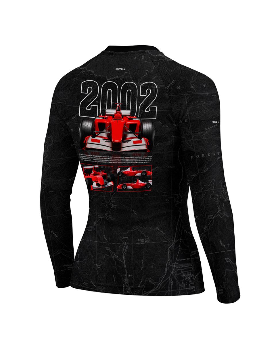 Camisa Segunda Pele Feminina Brk Fórmula 1 Preto e Vermelho 2002 com UV50+