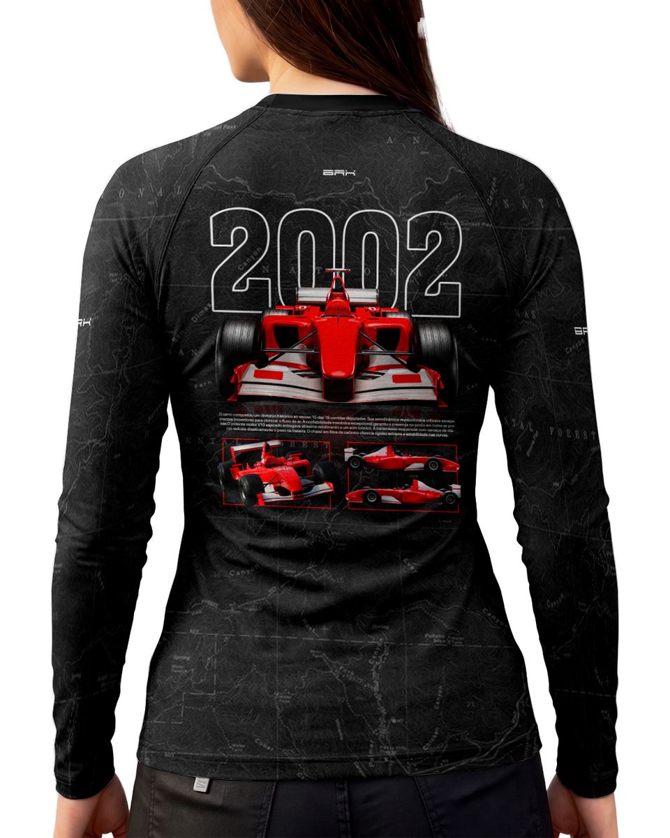 Camisa Segunda Pele Feminina Brk Fórmula 1 Preto e Vermelho 2002 com UV50+