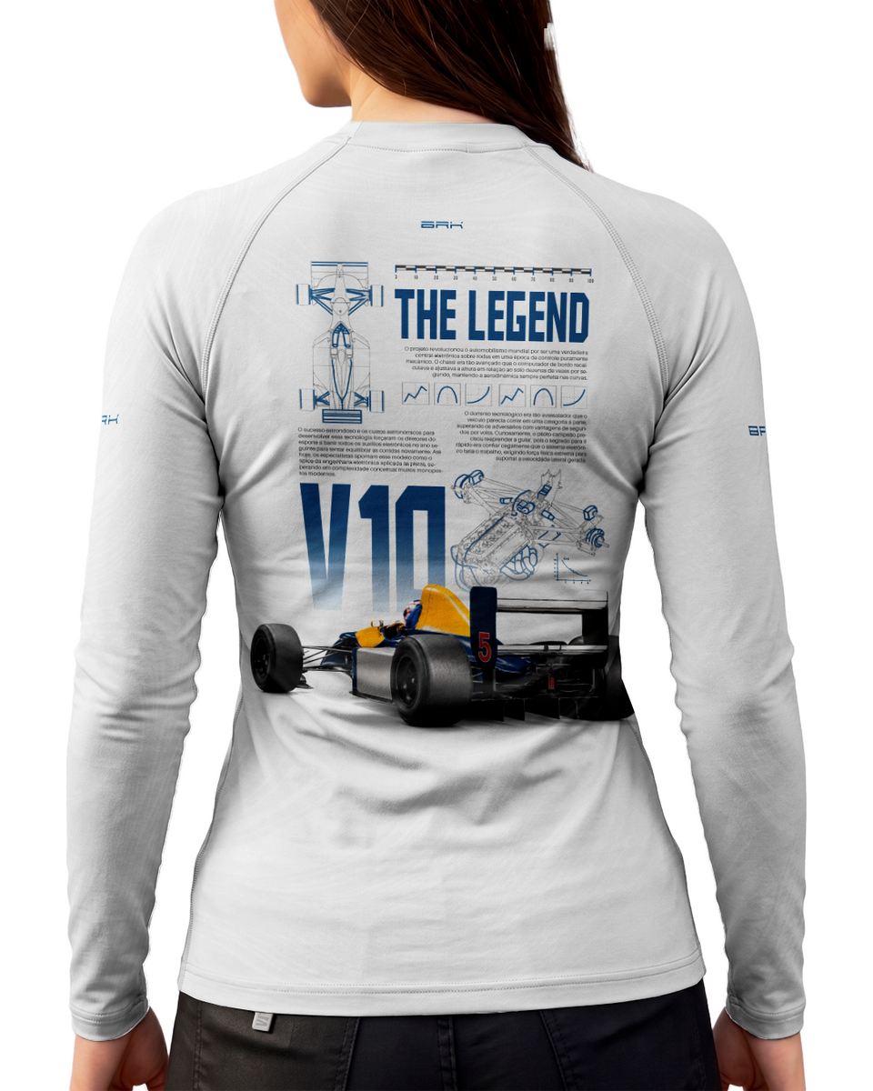 Camisa Segunda Pele Feminina Brk Fórmula 1 Willians White Legend com UV50+