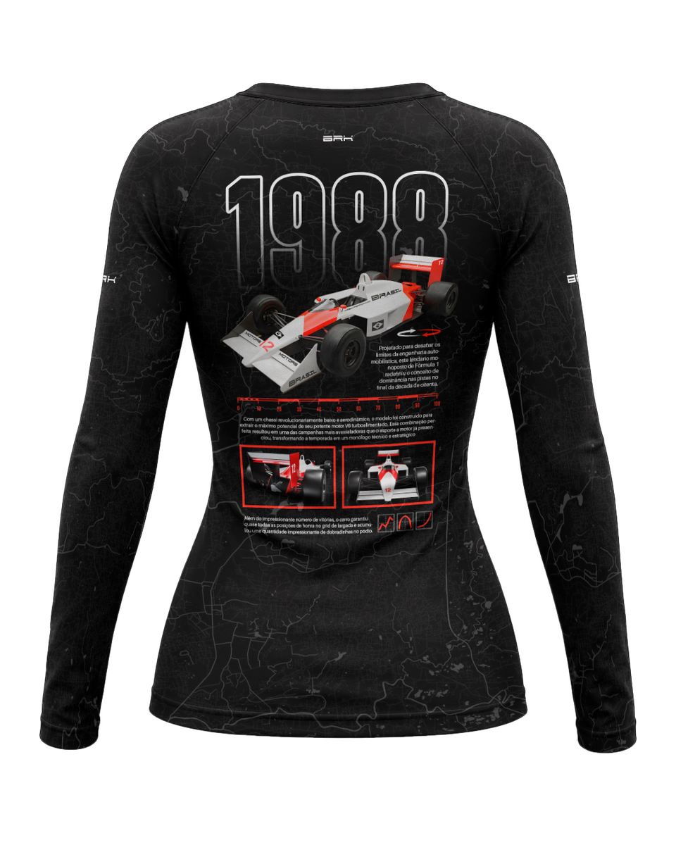 Camisa Segunda Pele Feminina Brk Fórmula 1 Mclaren 1988 Preto com UV50+