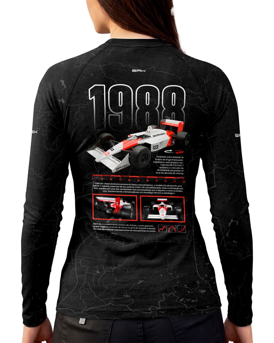 Camisa Segunda Pele Feminina Brk Fórmula 1 Mclaren 1988 Preto com UV50+