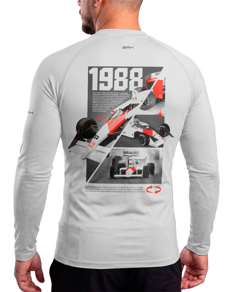 Camisa Segunda Pele Brk Fórmula 1 Mclaren 1988 Branco com UV50+