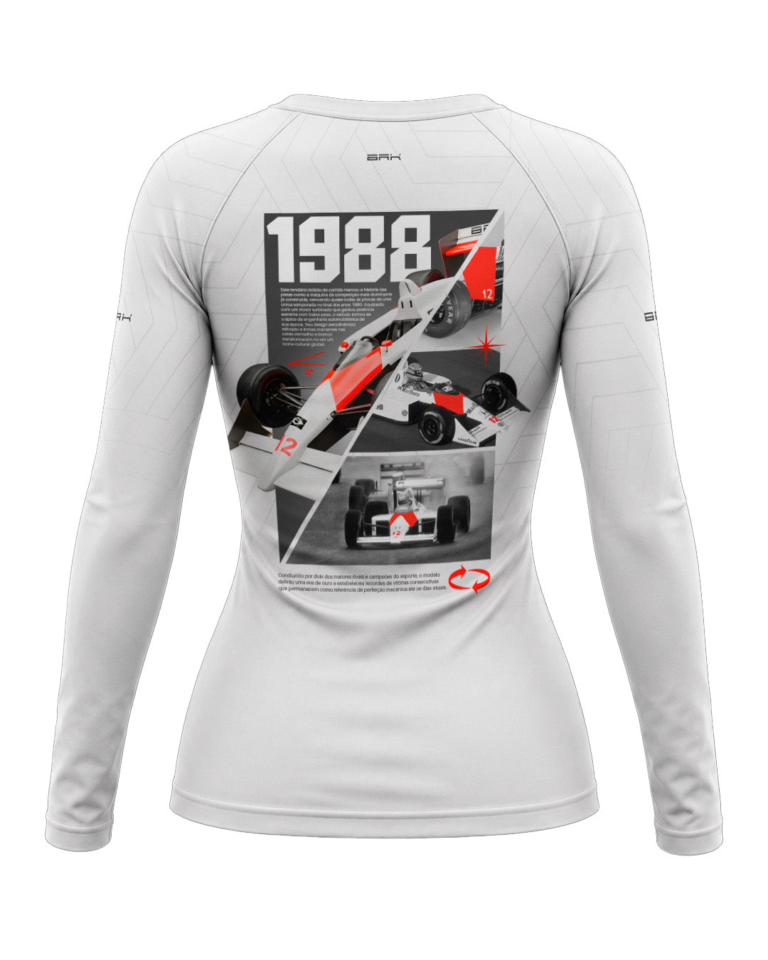 Camisa Segunda Pele Feminina Brk Fórmula 1 Mclaren 1988 Branco com UV50+