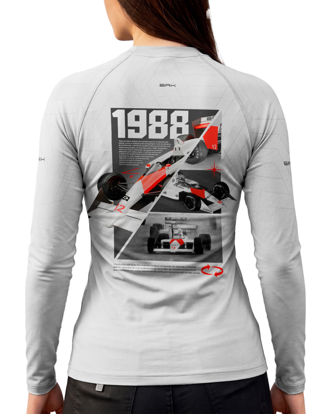 Camisa Segunda Pele Feminina Brk Fórmula 1 Mclaren 1988 Branco com UV50+