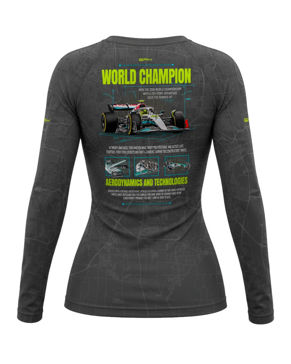 Camisa Segunda Pele Feminina Brk Fórmula 1 Mercedes W07 World Champion com UV50+