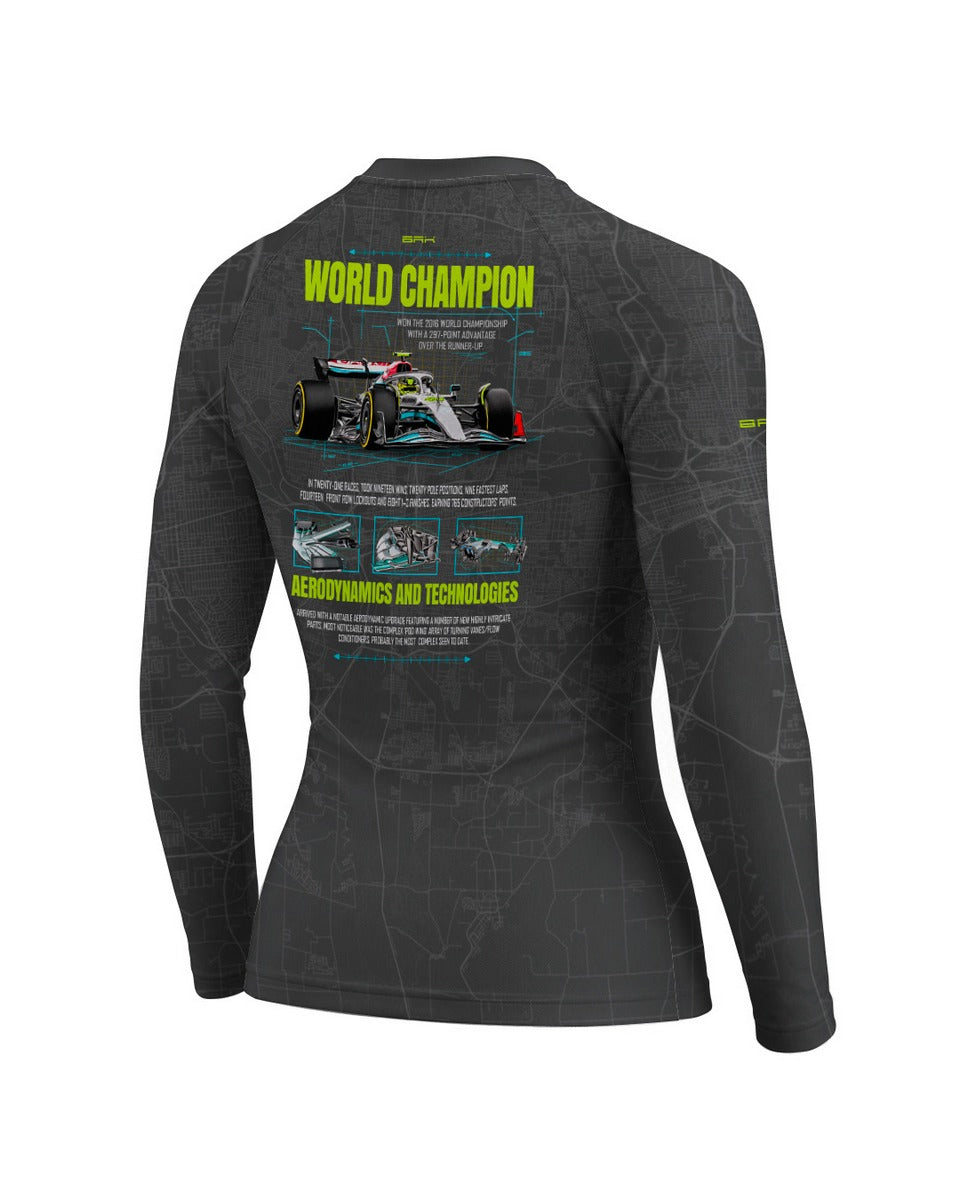 Camisa Segunda Pele Feminina Brk Fórmula 1 Mercedes W07 World Champion com UV50+