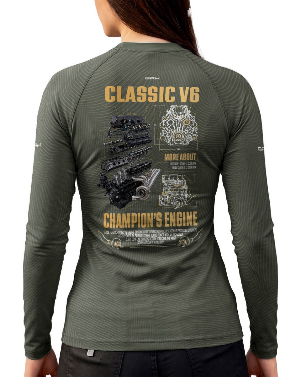 Camisa Segunda Pele Feminina Brk Fórmula 1 Motor V6 com UV50+