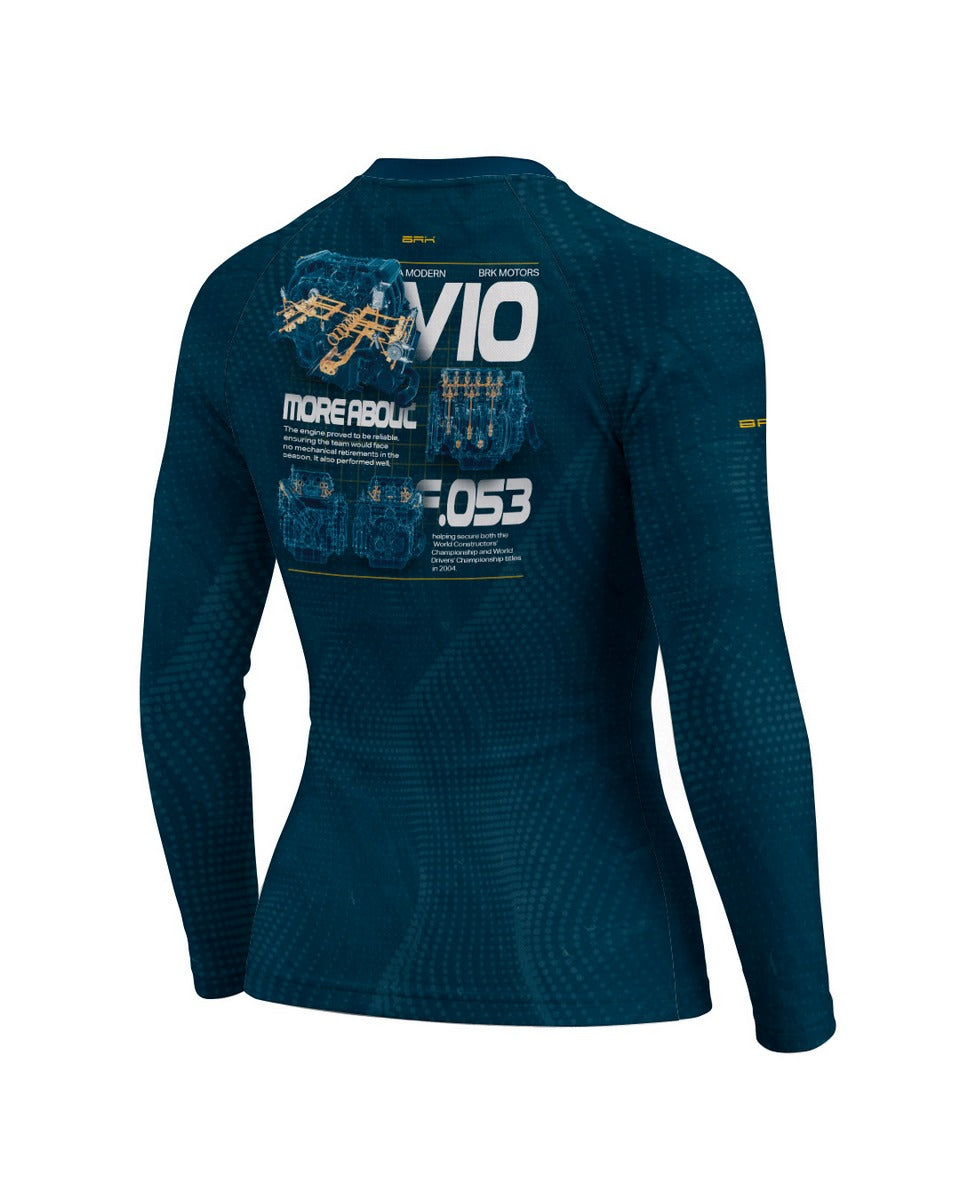 Camisa Segunda Pele Feminina Brk Fórmula 1 Motor Ferrari 53 V10 com UV50+