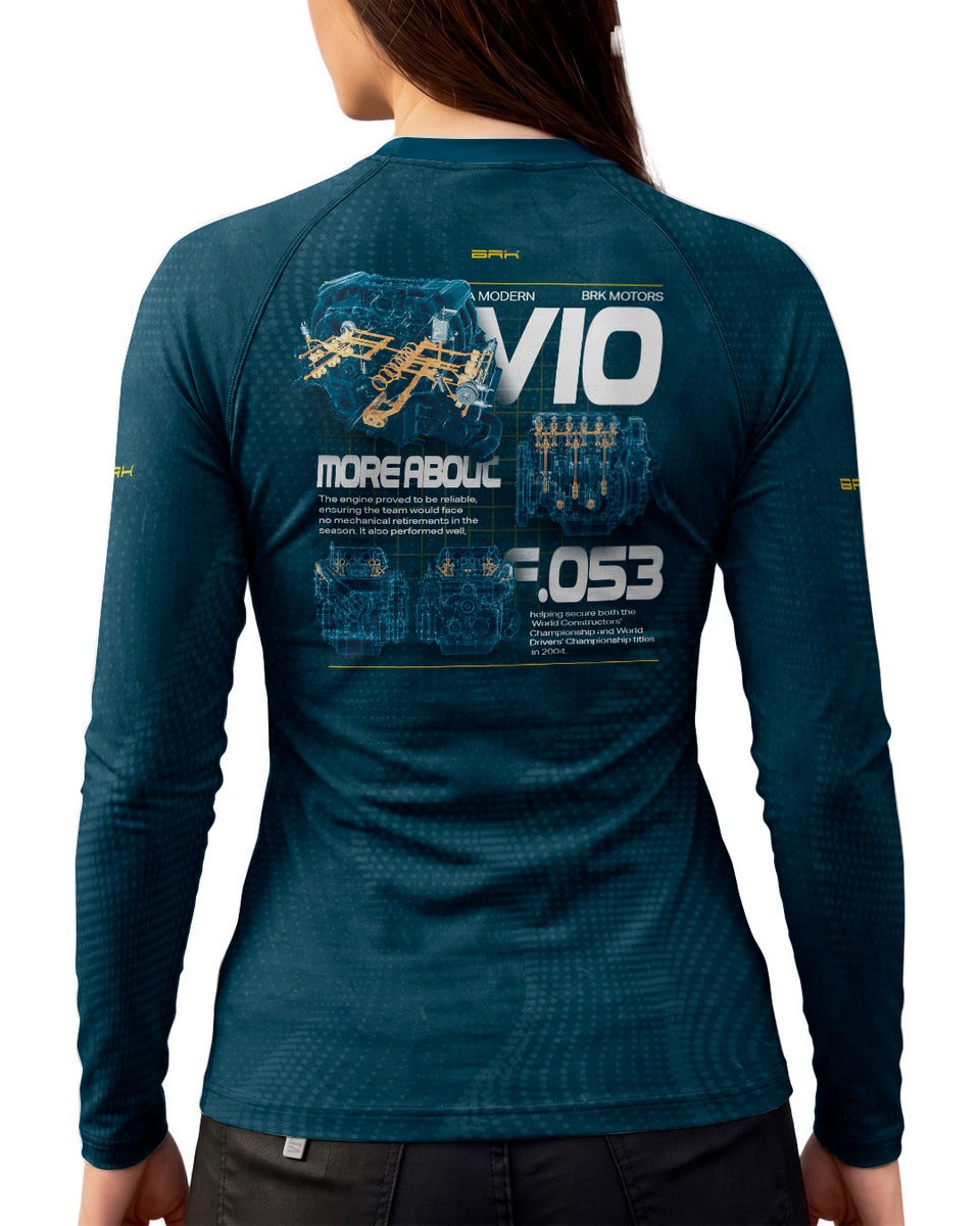 Camisa Segunda Pele Feminina Brk Fórmula 1 Motor Ferrari 53 V10 com UV50+
