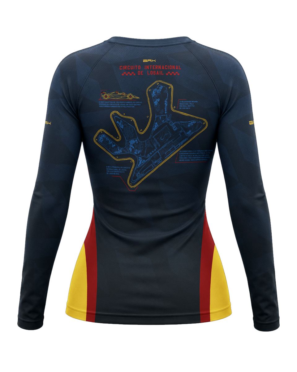 Camisa Segunda Pele Feminina Brk Fórmula 1 Circuito de Losail Red Bull RB19 Azul Escuro com UV50+