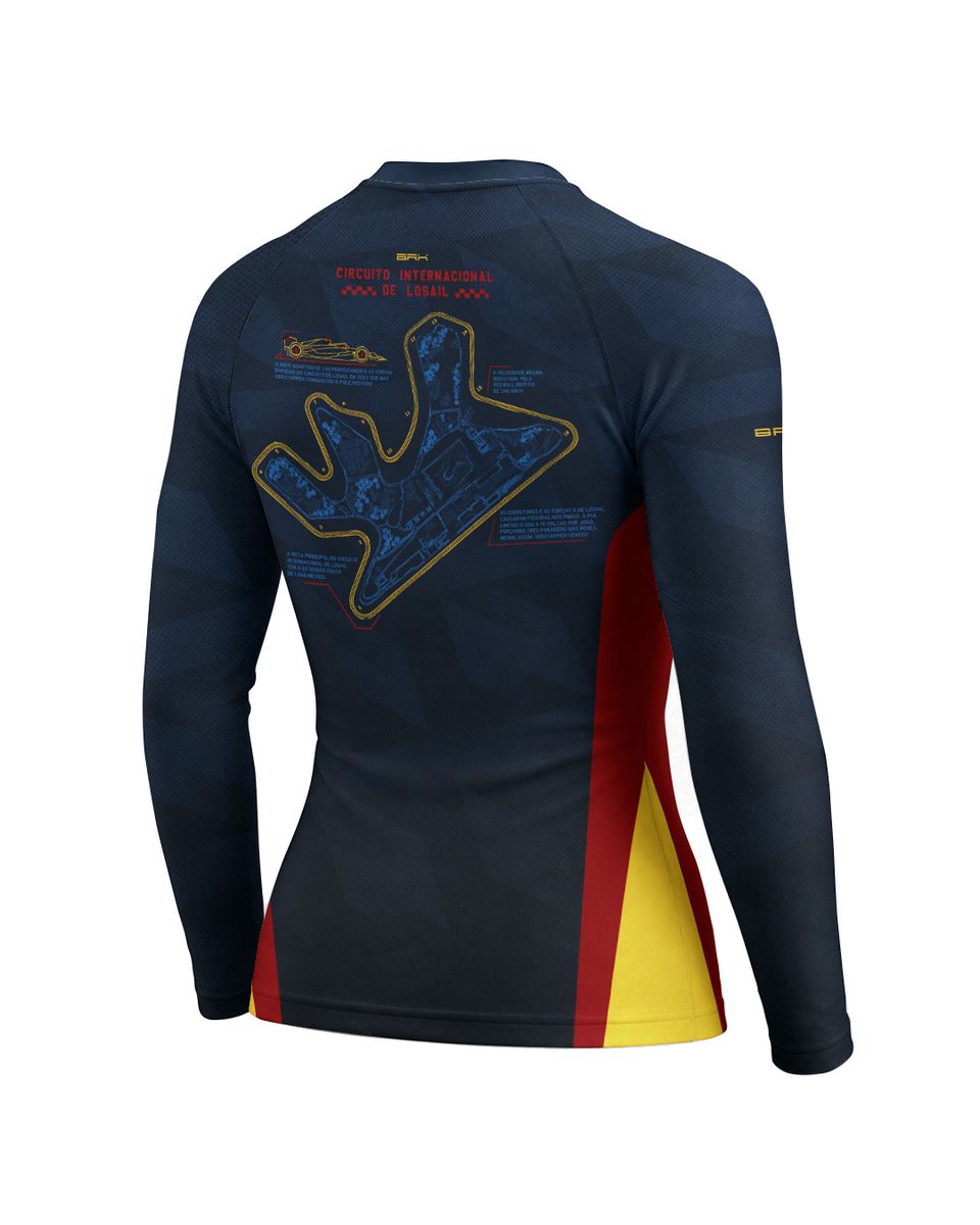 Camisa Segunda Pele Feminina Brk Fórmula 1 Circuito de Losail Red Bull RB19 Azul Escuro com UV50+