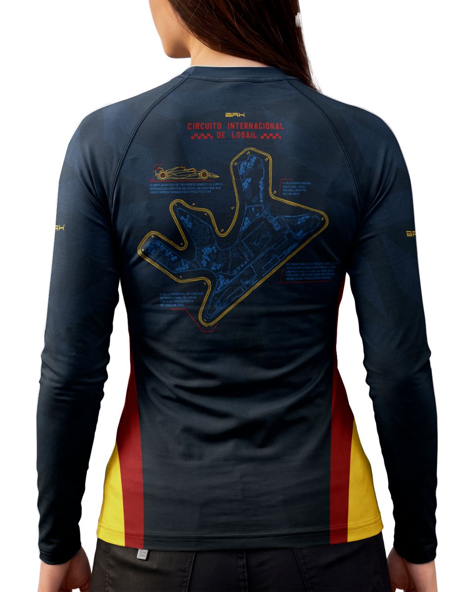 Camisa Segunda Pele Feminina Brk Fórmula 1 Circuito de Losail Red Bull RB19 Azul Escuro com UV50+