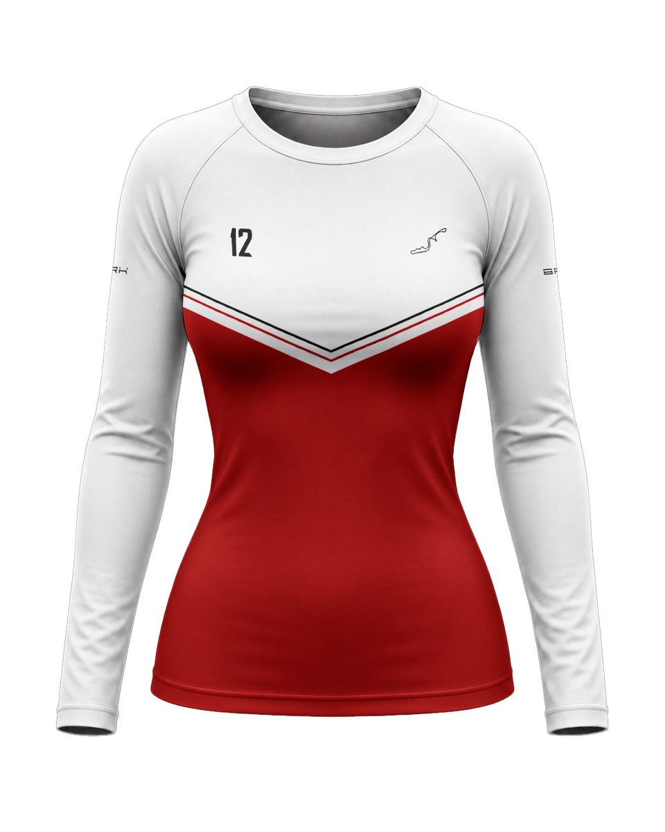 Camisa Segunda Pele Feminina Brk Fórmula 1 Circuito de Suzuka 1988 Mclaren Branco e Vermelho com UV50+