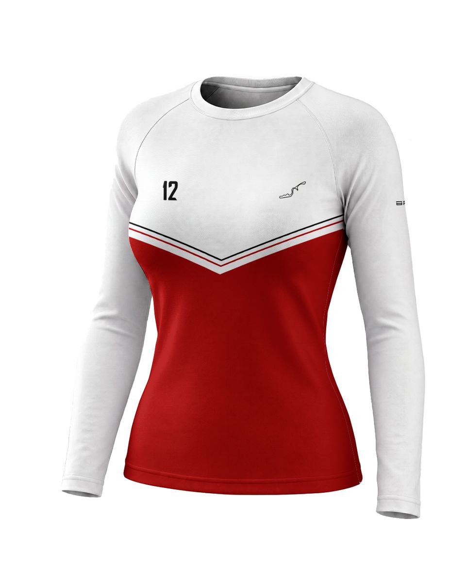 Camisa Segunda Pele Feminina Brk Fórmula 1 Circuito de Suzuka 1988 Mclaren Branco e Vermelho com UV50+