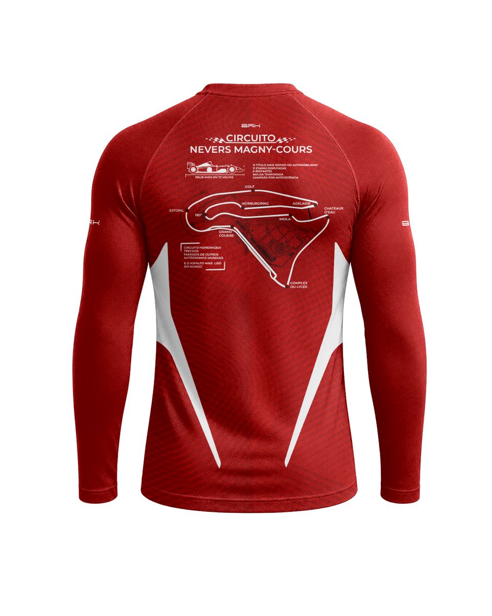 Camisa Segunda Pele Brk Fórmula 1 Circuito Nevers Magny Cours F2002 Vermelho e Branco com UV50+