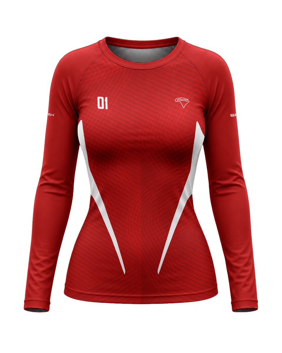Camisa Segunda Pele Feminina Brk Fórmula 1 Circuito Nevers Magny Cours F2002 Vermelho e Branco com UV50+