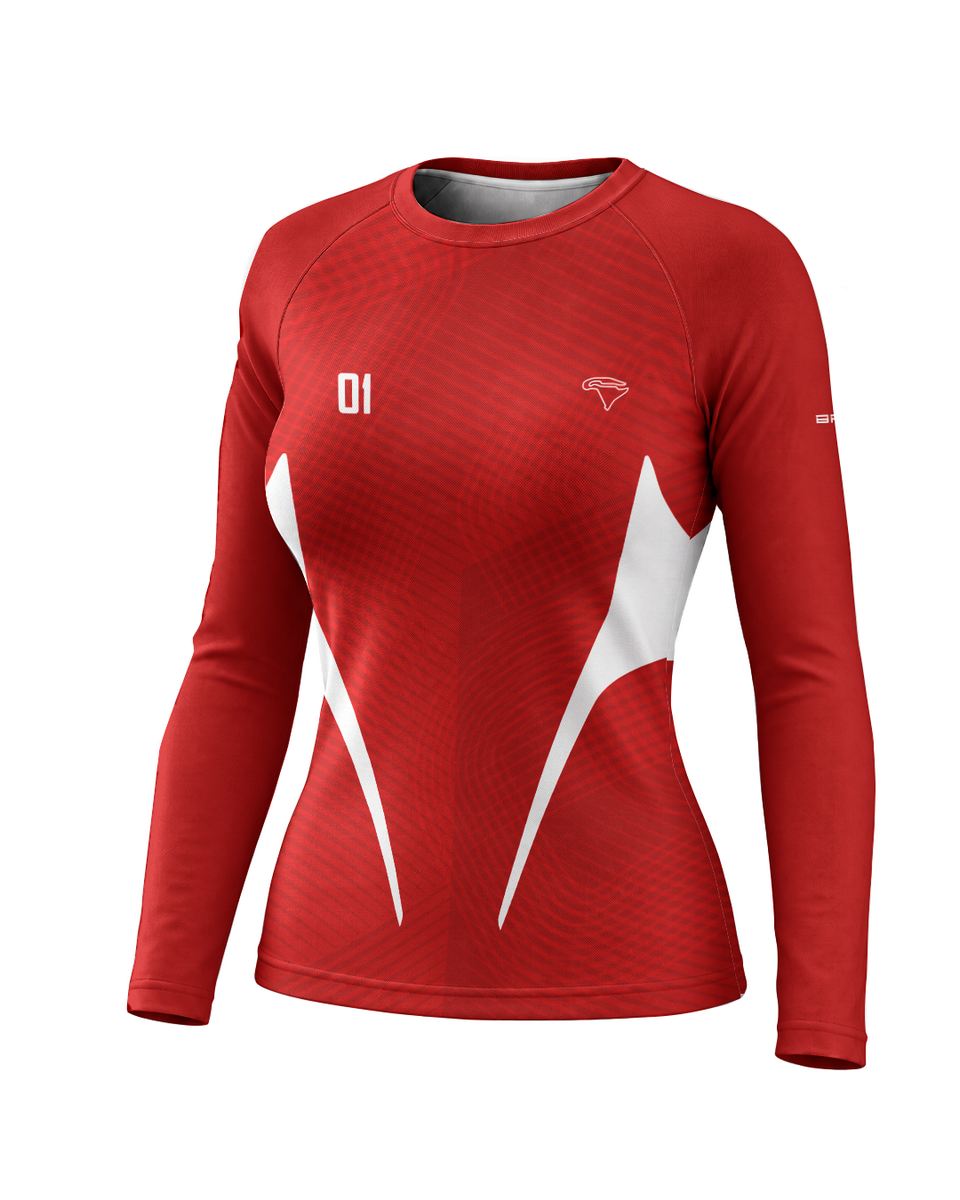 Camisa Segunda Pele Feminina Brk Fórmula 1 Circuito Nevers Magny Cours F2002 Vermelho e Branco com UV50+
