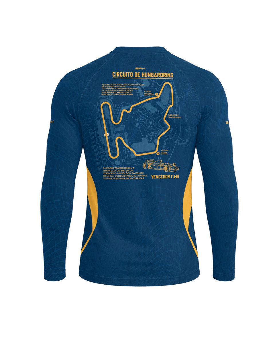 Camisa Segunda Pele Brk Fórmula 1 Circuito de Hungaroring Willians FW14B Azul e Amarelo com UV50+