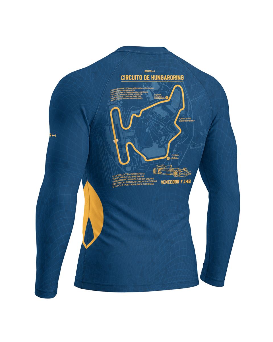 Camisa Segunda Pele Brk Fórmula 1 Circuito de Hungaroring Willians FW14B Azul e Amarelo com UV50+