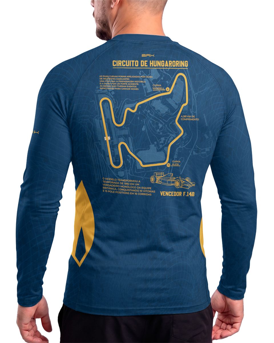 Camisa Segunda Pele Brk Fórmula 1 Circuito de Hungaroring Willians FW14B Azul e Amarelo com UV50+